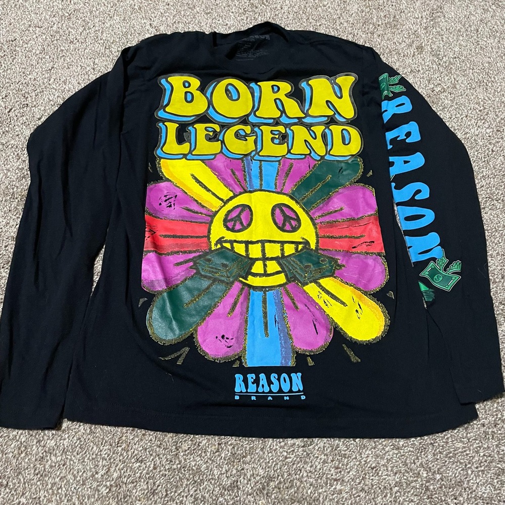 Reason Brand Born Legend Graphic Long Sleeve Black T-shirt Medium